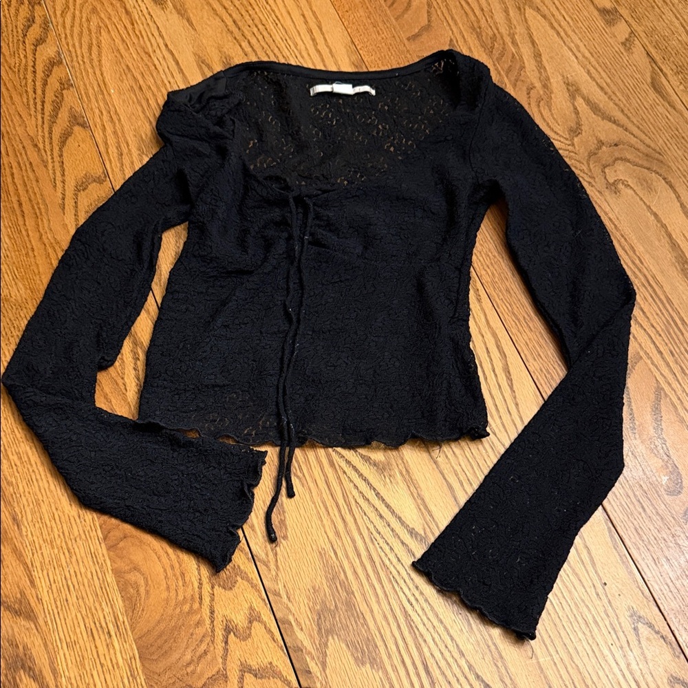 Kimchi Blue Black Lace Long Sleeve Blouse